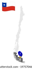 Location of  Magallanes Region on map Chile. 3d location sign similar to the flag of Magallanes. Quality map  with  provinces of  Chile for your design. EPS10
