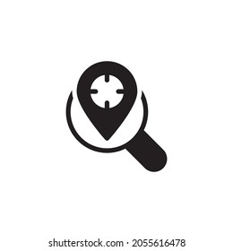 Location and magnifying glass vector icon, isolated on white background