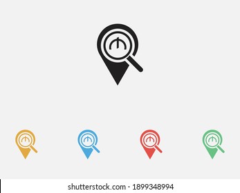 Location , Manat and search icon. Looking for money. Search AZN money. Manat with magnifying glass icon. Vector illustration icon. Set of colorful flat design icons. 