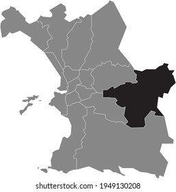 Location map of the 11th Arrondissement (	Les Accates, Barasse, Les Camoins, Éoures, Millière, Pomme, Saint-Marcel, Saint-Menet, Treille,  Valbarelle, Valentine) of Marseille, France