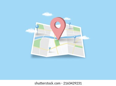 Location Map 3D pins. Navigator checking points. GPS. Vector illustration