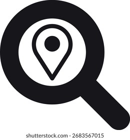 Lage, Karte, Adresssymbol Lupe mit Lage Pin Symbol Illustration.