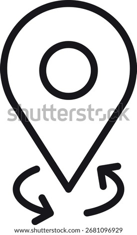location, map, address icon. Marker icon with circular center and arrow indicators around it. in thin line style