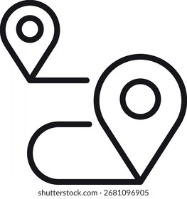 location, map, address icon. Map markers connected by a line in a minimalistic style. in thin line style