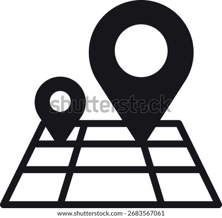 location, map, address icon Map with location markers in a minimalist black design.
