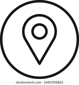 localização, mapa, ícone de endereço. Localização do ícone de pino em um plano de fundo circular. no estilo de linha fina