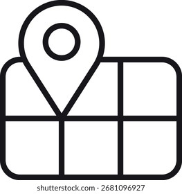 location, map, address icon. Map with a location pin icon indicating a specific place. in thin line style