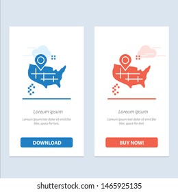 Location, Map, American  Blue and Red Download and Buy Now web Widget Card Template. Vector Icon Template background