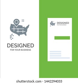 Location, Map, American Grey Logo Design and Business Card Template