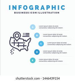 Location, Map, American Line icon with 5 steps presentation infographics Background