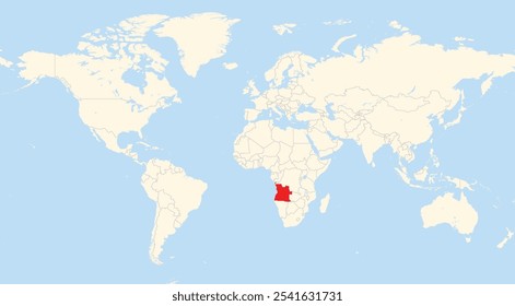 Location map of Angola in Africa shown on a world map