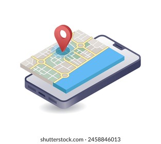 Location map application, flat isometric 3D illustration infographics
