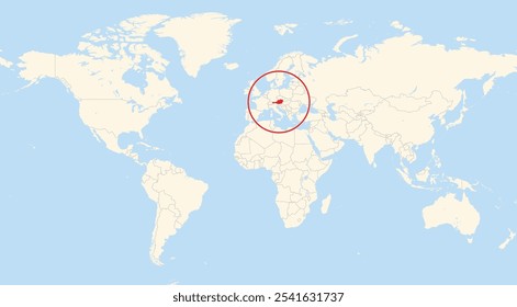 Location map of Austria in Europe shown on a world map