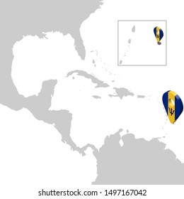 Location Map Barbados on map  Central America. 3d Barbados flag map marker location pin. High quality map Barbados. Vector illustration EPS10.