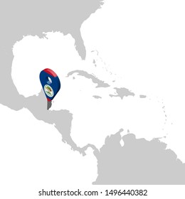 Location Map Belize on the map of Central America. 3d geolocation sign like flag of Belize. High quality map Belize. Vector illustration EPS10.