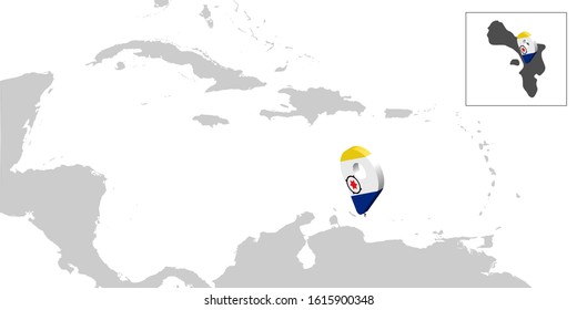 Location Map Bonaire on map Central America. 3d Bonaire flag map marker location pin. High quality map of Bonaire. Antilles. Central America.  Netherlands. Vector illustration EPS10.