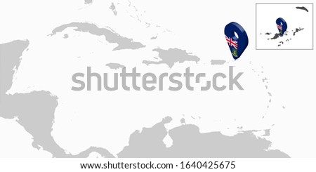 Location Map British Virgin Islands on map Central America. 3d British Virgin Islands flag map marker location pin. High quality map of British Virgin Islands. Antilles. UK. EPS10.