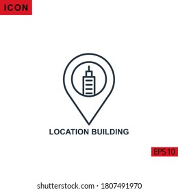 Location map building vector icon on white background. Illustration line icon for graphic, print media interfaces and web design.
