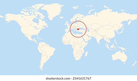 Location map of Bulgaria in Europe shown on a world map