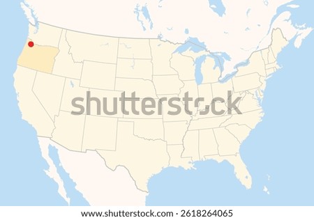 Location Map of the city Beaverton in Oregon, USA. The state is marked orange and the city is highlighted with a red dot. No labels at all.