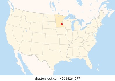Location Map of the city Eagan in Minnesota, USA. The state is marked orange and the city is highlighted with a red dot. No labels at all.