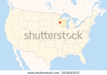 Location Map of the city Eau Claire in Wisconsin, USA. The state is marked orange and the city is highlighted with a red dot. No labels at all.