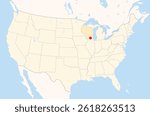 Location Map of the city Janesville in Wisconsin, USA. The state is marked orange and the city is highlighted with a red dot. No labels at all.