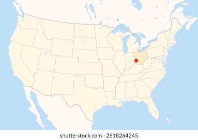 Location Map of the city Kettering in Ohio, USA. The state is marked orange and the city is highlighted with a red dot. No labels at all.