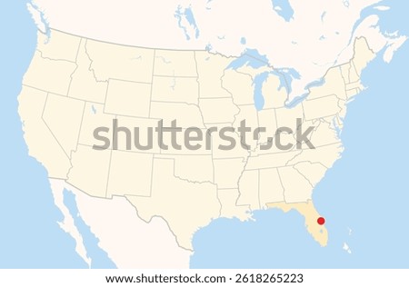 Location Map of the city Melbourne in Florida, USA. The state is marked orange and the city is highlighted with a red dot. No labels at all.