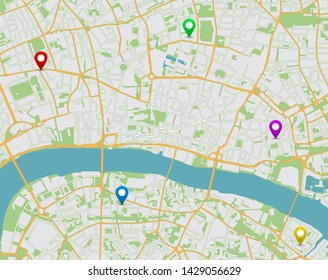 Location map of city for navigation with pins