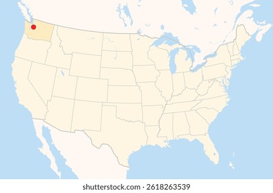 Location Map of the city Redmond in Washington, USA. The state is marked orange and the city is highlighted with a red dot. No labels at all.