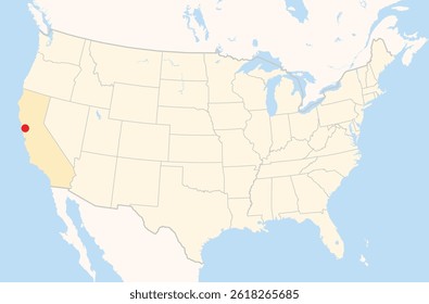 Location Map of the city Richmond in California, USA. The state is marked orange and the city is highlighted with a red dot. No labels at all.