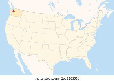 Location Map of the city Seattle in Washington, USA. The state is marked orange and the city is highlighted with a red dot. No labels at all.