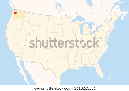Location Map of the city Seattle in Washington, USA. The state is marked orange and the city is highlighted with a red dot. No labels at all.