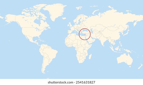 Karte von Zypern in Asien auf einer Weltkarte angezeigt