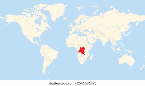 Location map of the Democratic Republic of the Congo in Africa shown on a world map