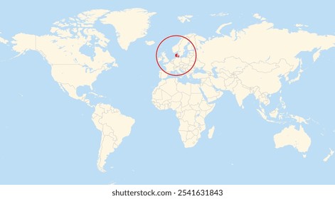 Location map of Denmark in Europe shown on a world map