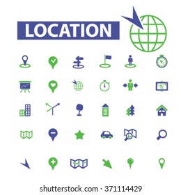 location, map, direction, route, car navigation, logistics, travel, positioning, compass, cartography, road, journey, searching icons, signs vector concept
