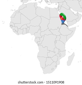 Location Map of  Eritrea on map Africa. 3d State of Eritrea flag map marker location pin. High quality map of  Eritrea. Vector illustration EPS10.