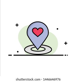 Location, Map, Location Finder, Pin, Heart  Business Flat Line Filled Icon Vector Banner Template