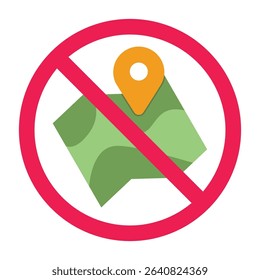 Location map forbidden sign, no map allowed sign, location prohibition sign, do not use map