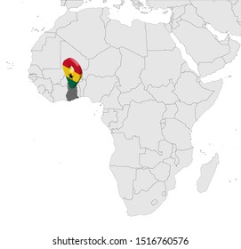 Location Map of  Ghana on map Africa. 3d Republic of Ghana flag map marker location pin. High quality map of  Ghana. Vector illustration EPS10.