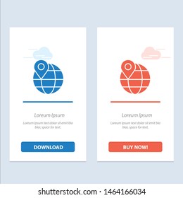 Location, Map, Globe, Internet  Blue and Red Download and Buy Now web Widget Card Template. Vector Icon Template background