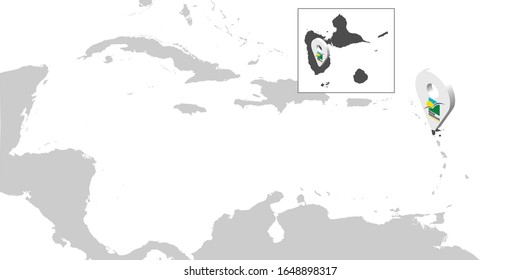 Location Map  Guadeloupe on map Central America. 3d Guadeloupe flag map marker location pin. High quality map of  Guadeloupe. Antilles. Central America. France. EPS10.