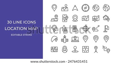 Location map icon illustration stock editable stroke. map, navigation, compass and more