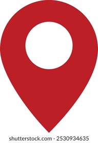 Location map icon. Red pin marker with white dot isolated on white background