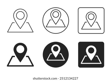 Location Map Icon Set. Map Markers, Map, Pin, Location Vector Illustration Collection Isolated on Transparent Background. Editable Stroke. Filled, Line and Stroke Style Icon