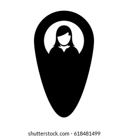 Location Map Icon Vector User Address Profile Female Symbol Avatar With Marker Pin To Navigate Person In Glyph Pictogram illustration