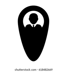 Location Map Icon Vector User Address Profile Male Symbol Avatar With Marker Pin To Navigate Person In Glyph Pictogram illustration