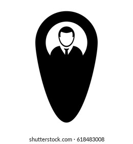 Location Map Icon Vector User Address Profile Male Symbol Avatar With Marker Pin To Navigate Person In Glyph Pictogram illustration